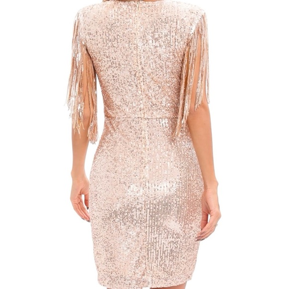 Sequin Fringe V-Neck Party Mini Dress in Rose Gold, XL - Picture 3 of 10
